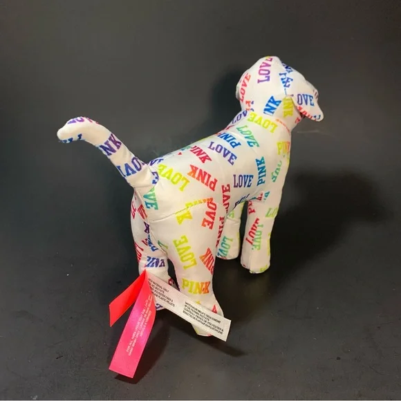PINK by Victoria's Secret White Dog Rainbow Love and Graffiti Plush Dog Lot of 2 - Picture 7 of 13
